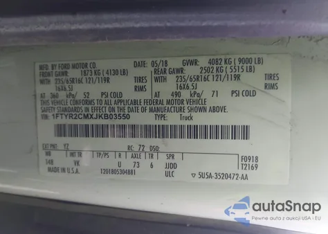 2018 Ford Transit-250 из США, поврежденный, VIN 1FTYR2CMXJKB03550